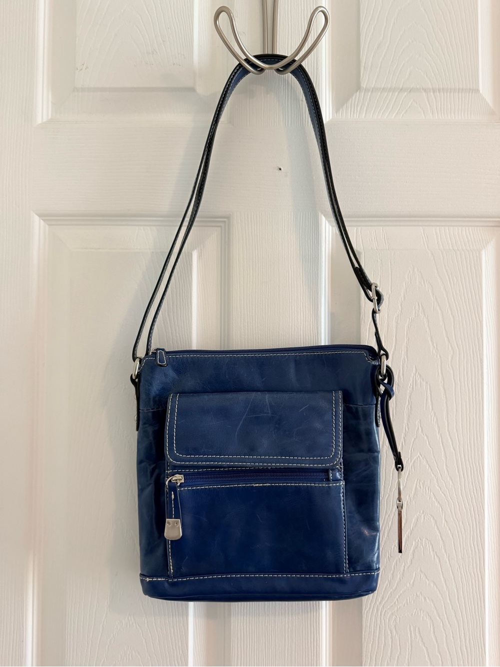 Navy Leather Giani Bernini Bag - Classic Women's Shoulder Bag - Picture 2 of 13